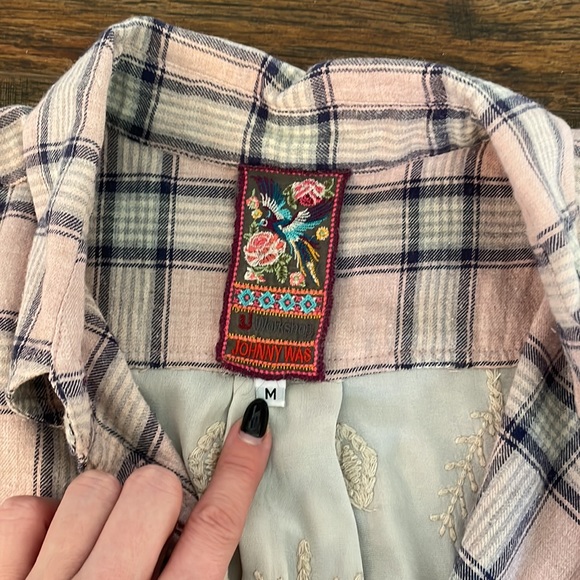 Johnny Was Collection Imogen Smock Shirt Pink & Blue Plaid Size Med RETAIL $240 - Picture 11 of 11